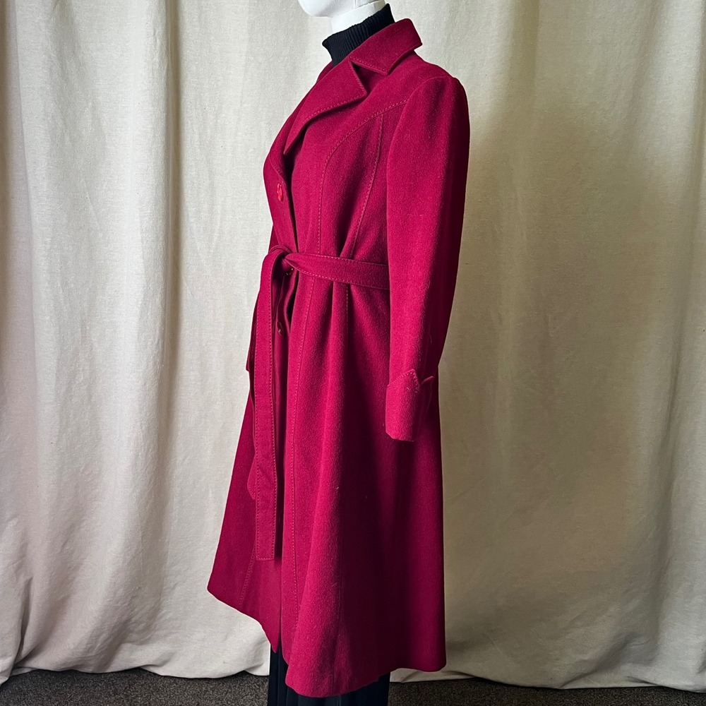 Vintage Red Wool Belted Coat XS S Quilted Zip Out Lining - Picture 4 of 10